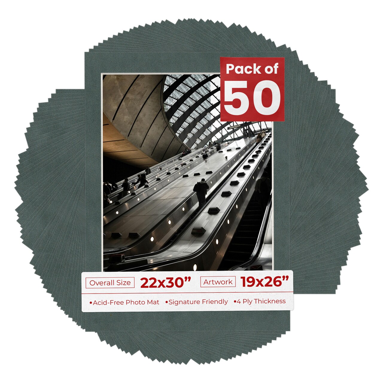 Dark Grey Suede Mat Board for 22x30 Frames - Fits 19x26 Photos